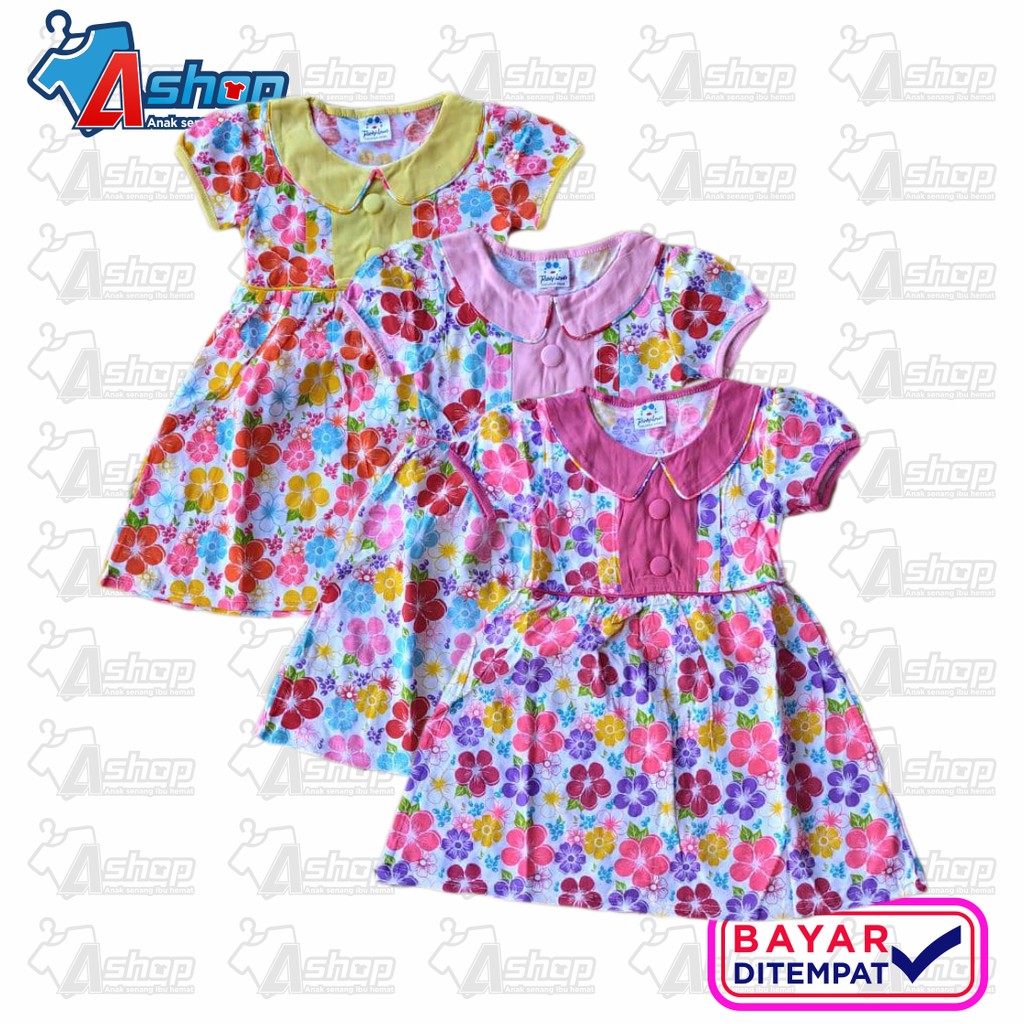 Dress Anak Motif Bunga Kancing Lucu Size 2-3 tahun