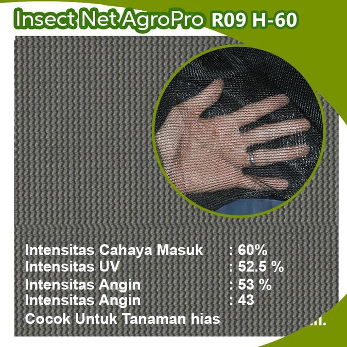 Insecnet Hitam Jaring Greenhouse AgroPro R09 H-60 3 Meter Inseknet Net