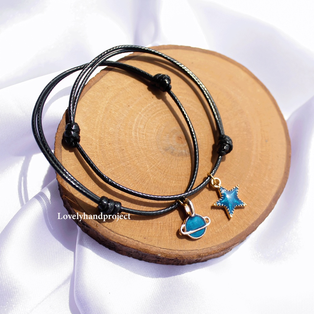 Gelang Couple Liontin Planet Bintang Bulan Set 2Pcs Pasangan Sahabat Tali Waterproof