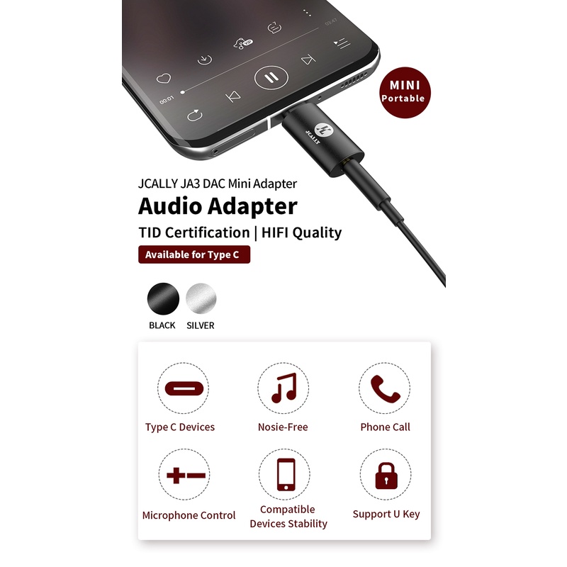 Jcally Ja3 Cx31993 Adapter Audio Code Tipe C Ke 3.5mm Dac Usb C Untuk Huawei Xiaomi Samsung Android