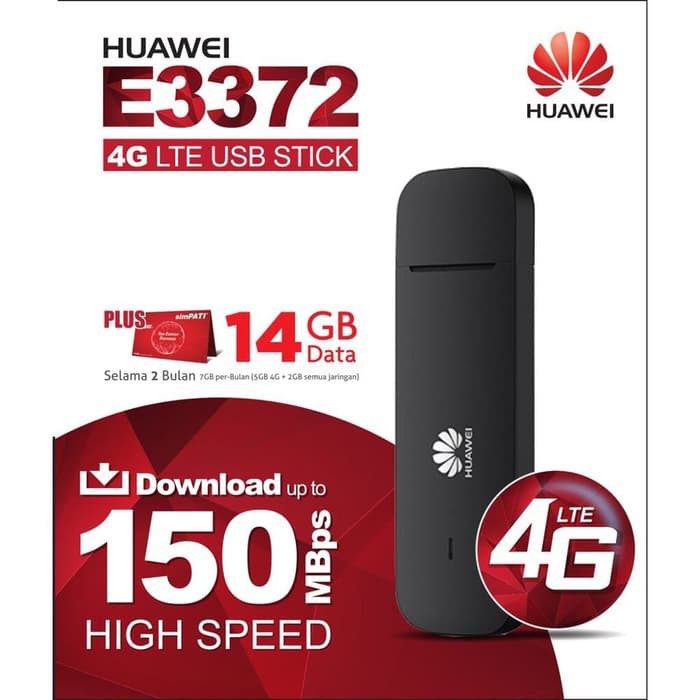 Modem USB 4G Huawei E3372 free Tsel 14GB 60 hari ( suport TPlink )