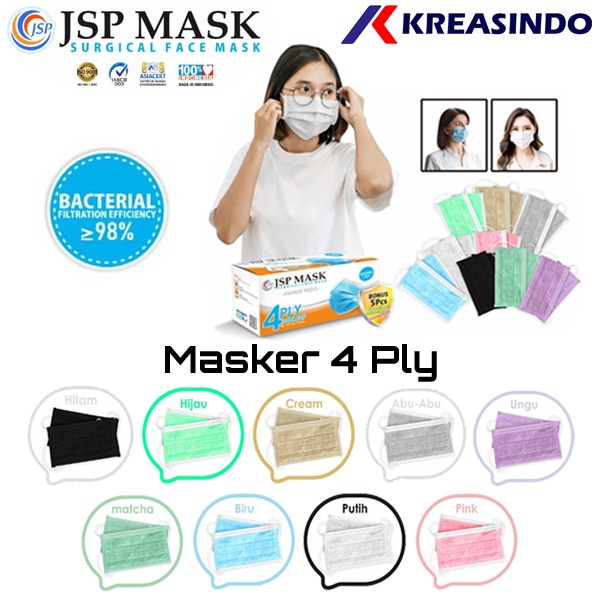 JSP Masker Earloop 3 ply / 4 ply JSP Masker medis Kemenkes Surgical Original isi 50