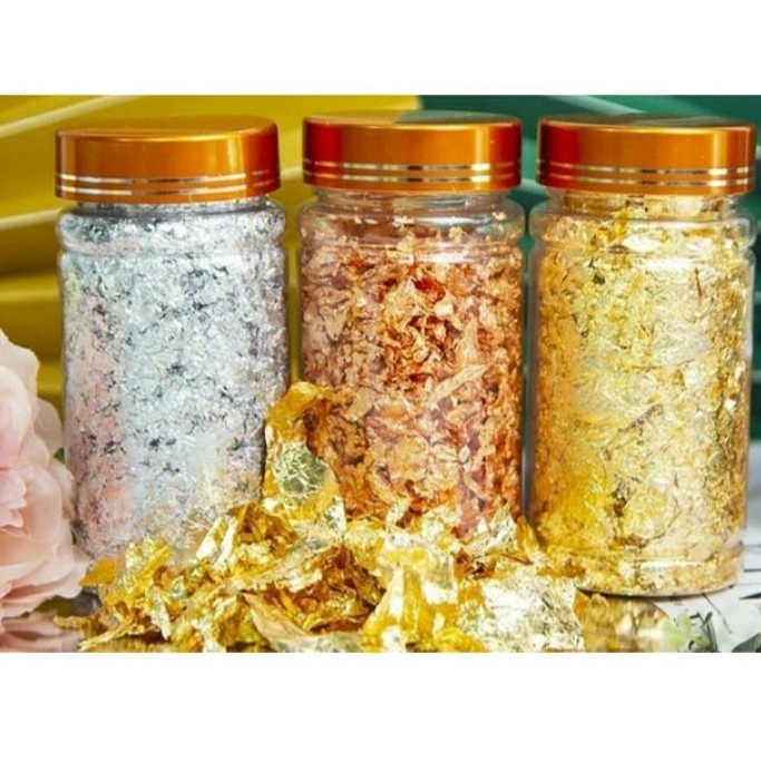 

BAKINDO Edible Flakes Gold & Silver Leafs, Dekorasi Makanan 2 Gram - gold