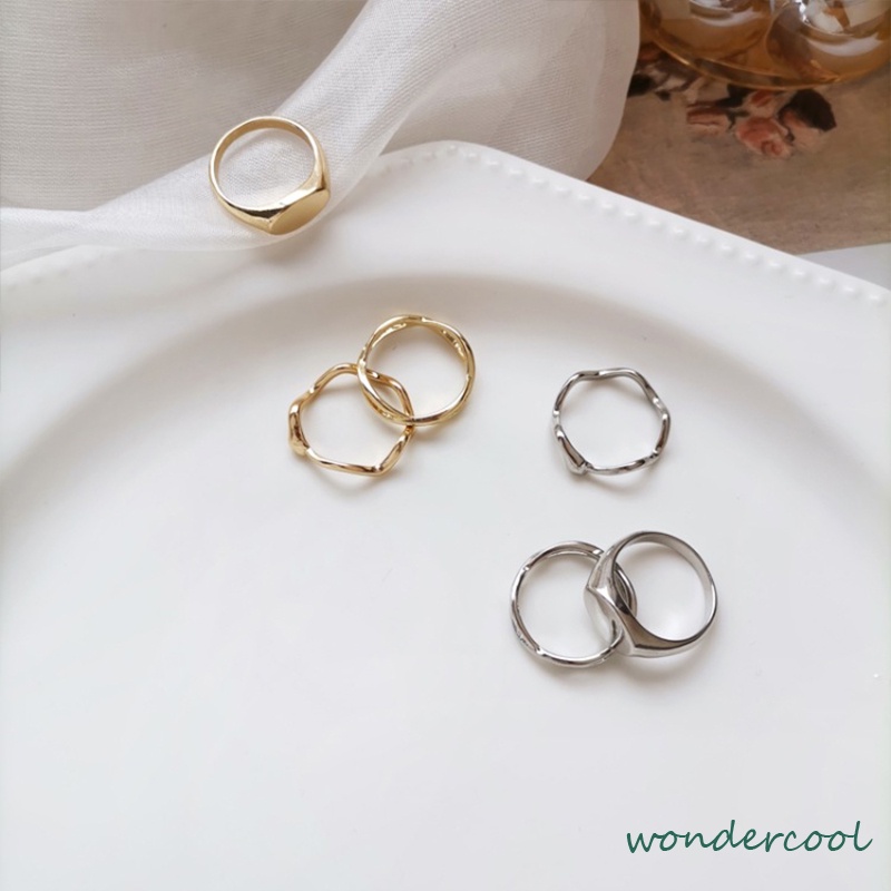 3pcs / Set Cincin Jari Telunjuk Desain Geometri Asimetris Untuk Wanita-Won