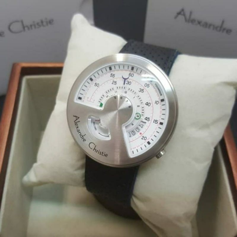 OBRAL TERMURAH Jam Tangan Pria Alexandre Christie AC 8516 AC8516 8516MS Silver White Leather Origina
