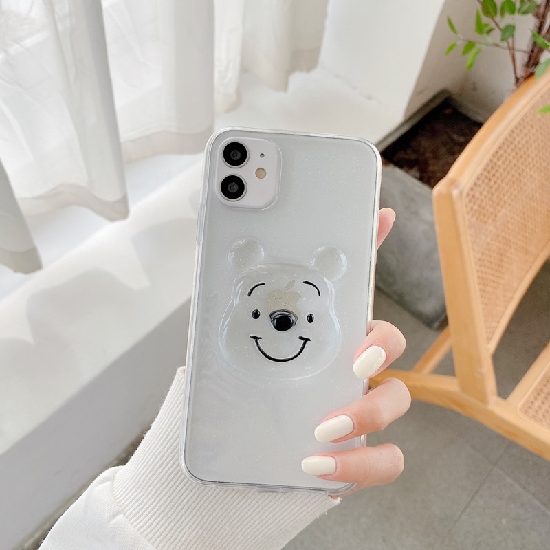 Pooh Transparan Glitter Case Samsung S22 plus S21 ultra M52 s20 s9 s10 M62