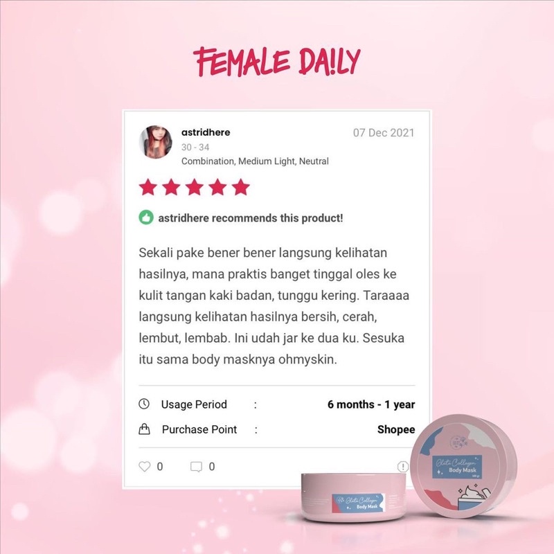 OH MY SKIN! Gluta Collagen BODY MASK 100gr (Pemutih Badan, Penghilang Bekas Luka, Penghilang Belang)7