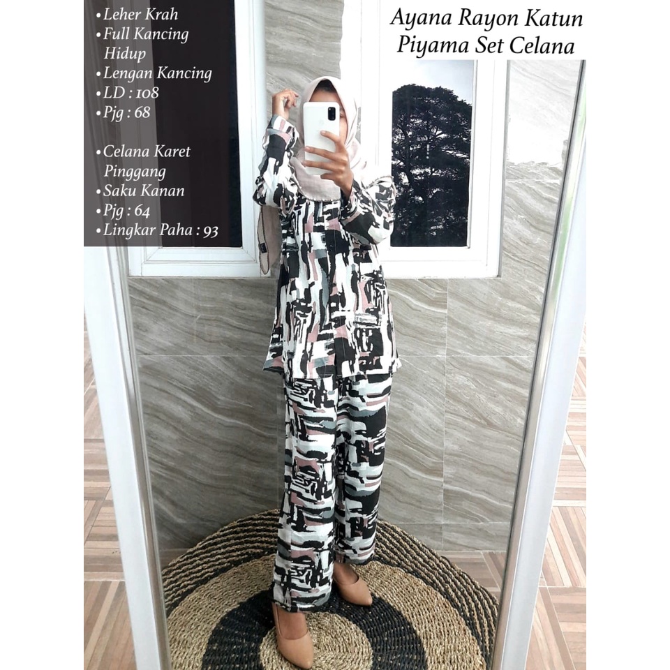 Rayon set celana / Pajamas Set Ryon Motif Abstrak