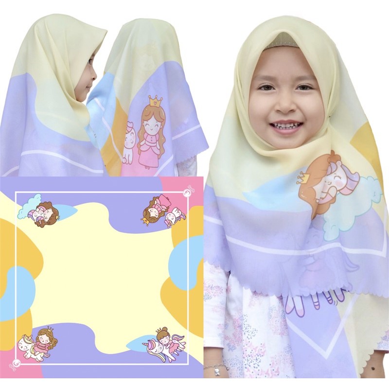 VOAL PRINTING ANAK MOTIF UNICORN PRINCESS / HIJAB ANAK LUCU / KERUDUNG ANAK KARAKTER