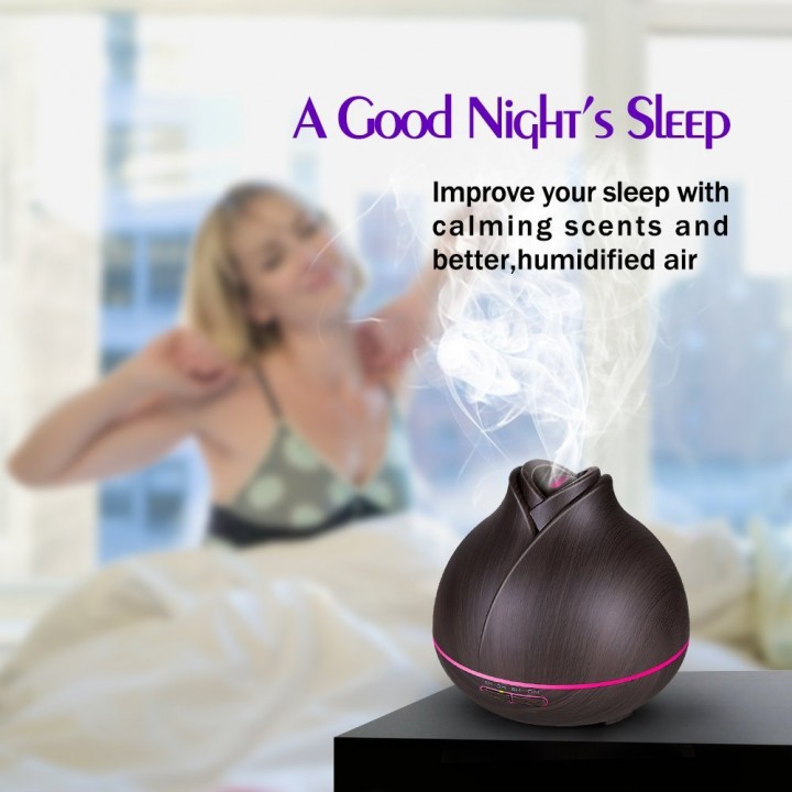 H18 Wooden Humidifier Aroma Diffuser 7 Color LED Light 400ml Black