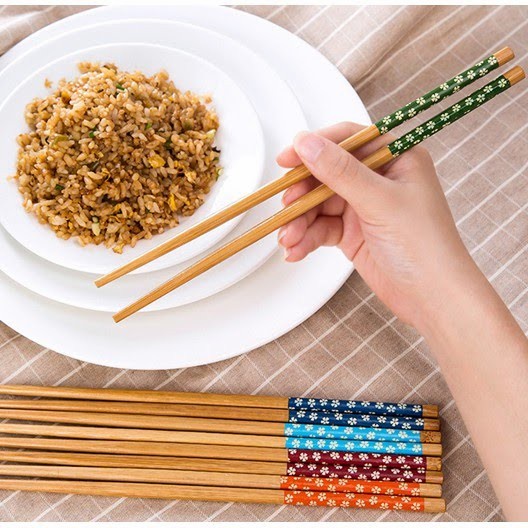 Sumpit Bambu Motif Bunga Sumpit Kayu Mie Sumpit Kayu Bambu alat Makan chopsticks