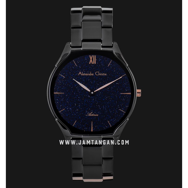 Alexandre Christie AC 8602 LH BIPBAIV Ladies Black Glitter Dial Black Stainless Steel Strap