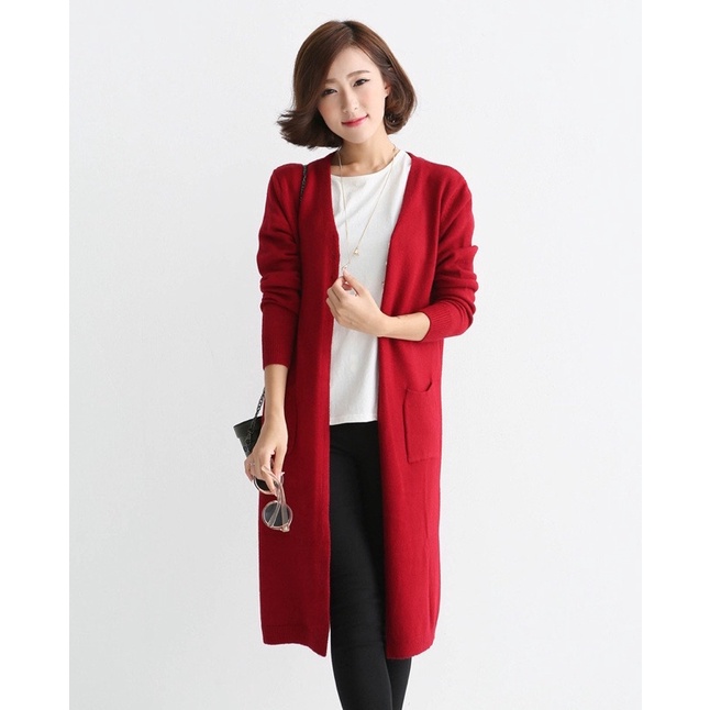 [ Premium Series ] V Neck Long Knit Cardigan with 3 Buttons Import Premium ( Cardigan Rajut Panjang Kancing Tiga )