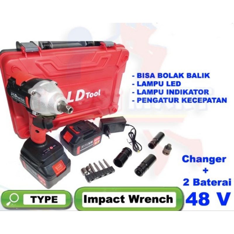 Impact Wrench Brushless JLD 48V  Cordless Impact Wrench JLD Bor Baterai Buka Baut