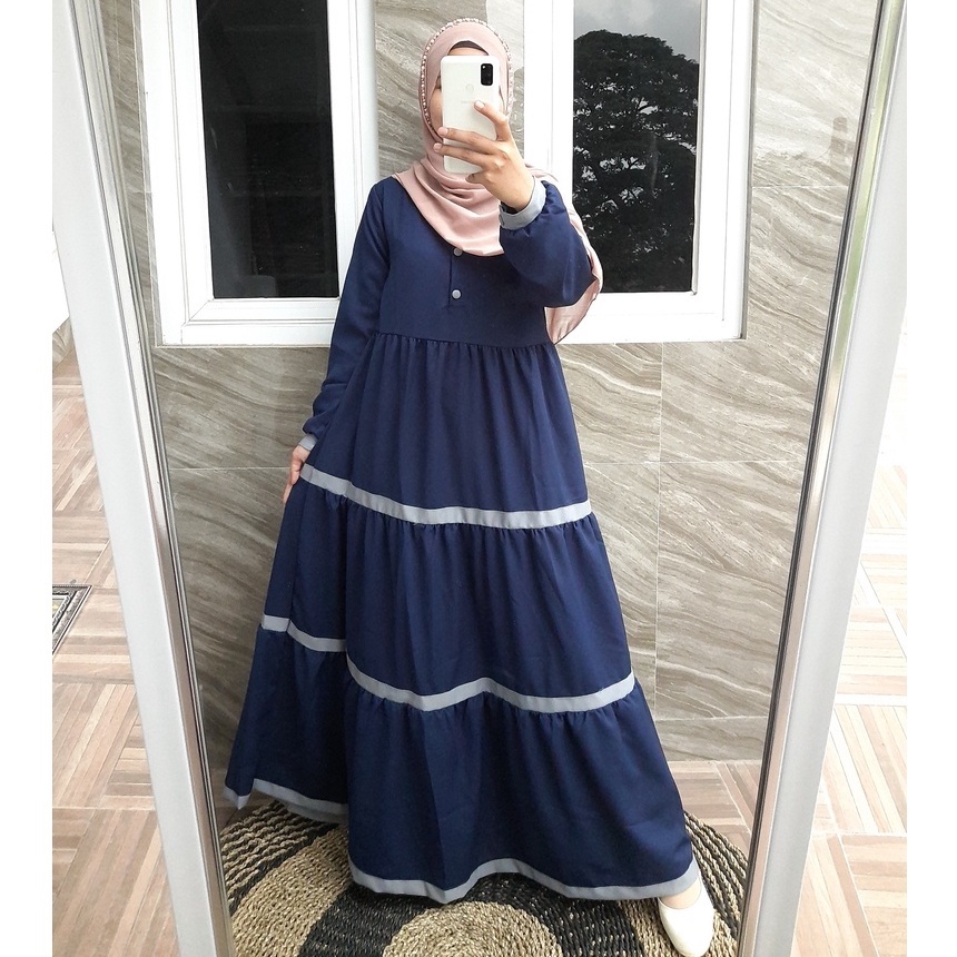 S-G Gamis Ity Crepe Kancing Susun Kombinasi/ ITY CREPE List Susun