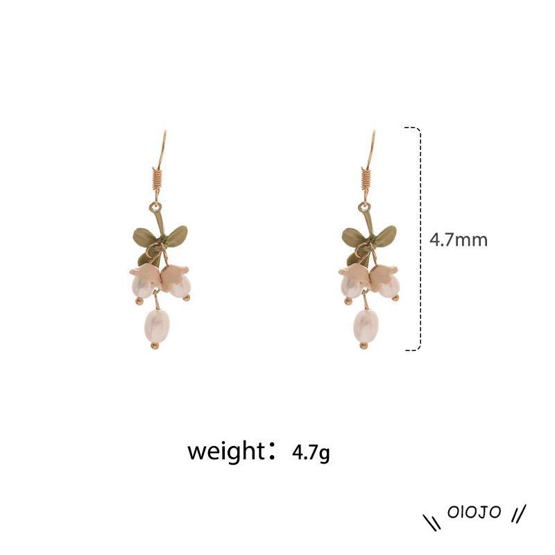 Anting Stud Desain Bunga Lily of the Valley Aksen Mutiara Untuk Anak Perempuan ol2