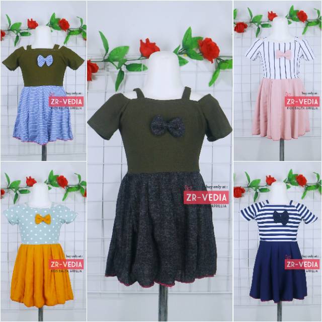 Dress Agata uk 1-3 tahun / Dres Pesta Baju Anak Perempuan Gaun Bayi Sabrina Lengan Import Cewek