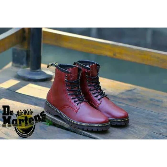 rmaa16 sepatu pria dr martin boots docmart original handmade - Maroon - Hitam xxz