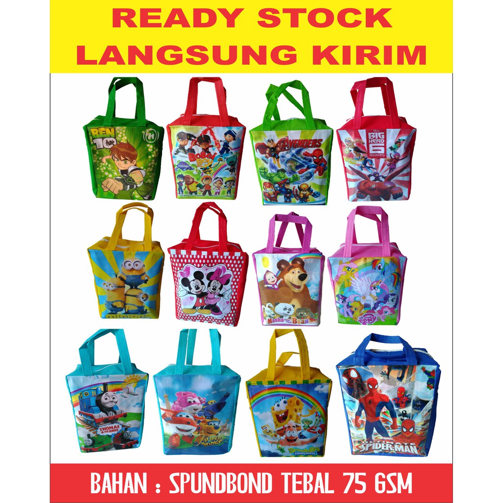 

CUSTOM Tas Souvenir Resleting Jumbo Bahan Spundbond Tebal Karakter