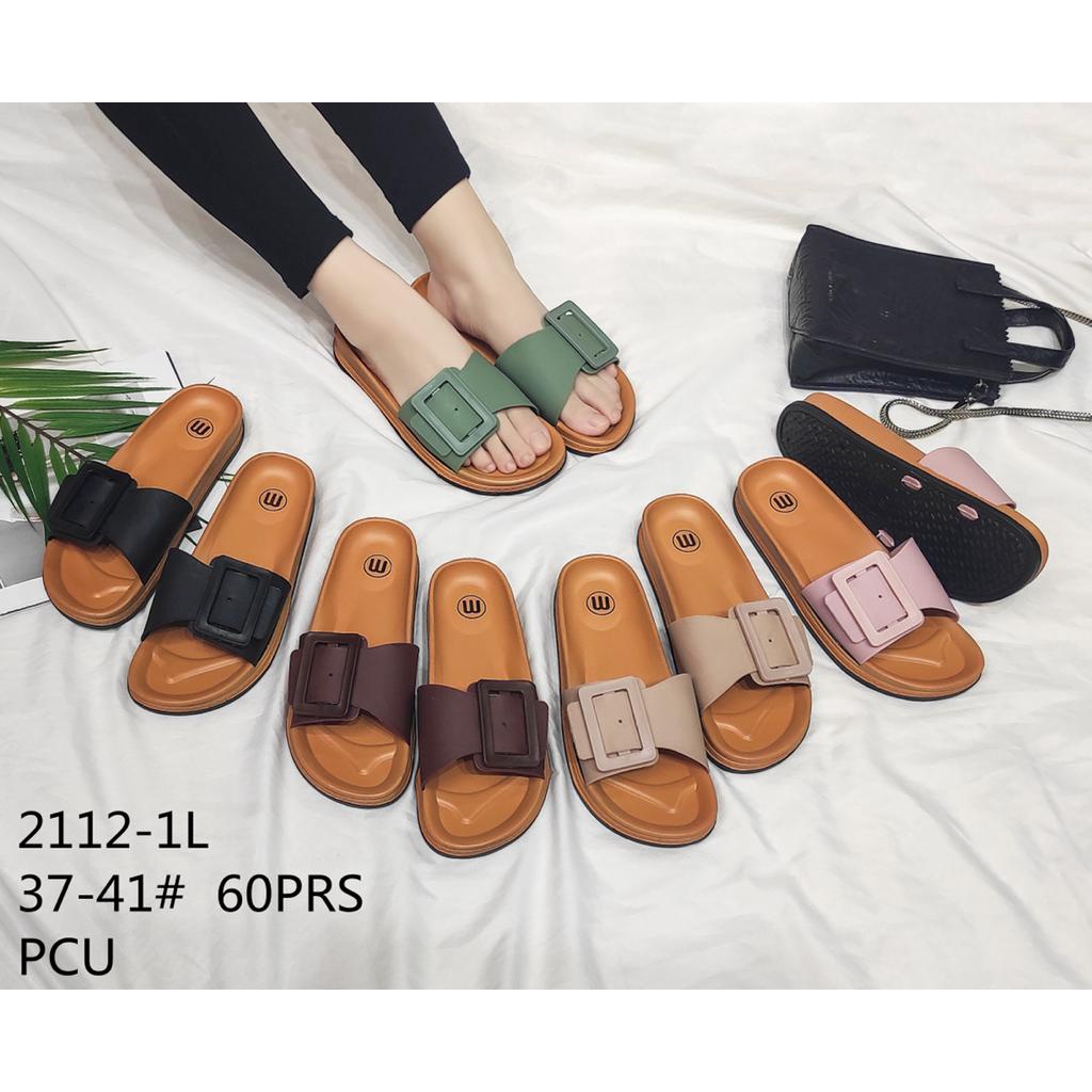 Sandal Slop PCU Karet Birken Wanita Gesper Persegi Besar Elegant Import lls 2112-1L 37-41