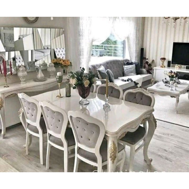 meja makan ukir sofa duco putih kayu jati furniture mebel jepara