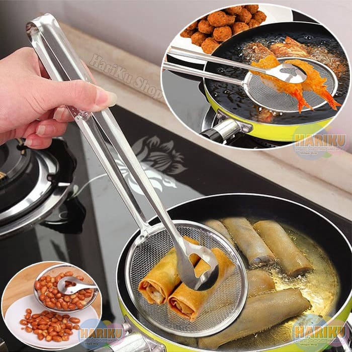 Jepitan Capit Gorengan Tirisan Minyak ikan 2in1 stainless steel tebal / jepit gorengan dapur kitchen