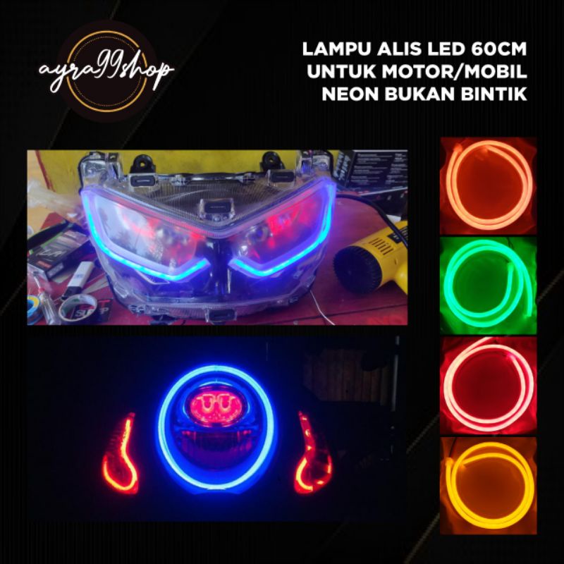 LAMPU ALIS LED 60CM UNTUK MOTOR/MOBIL NEON BUKAN BINTIK