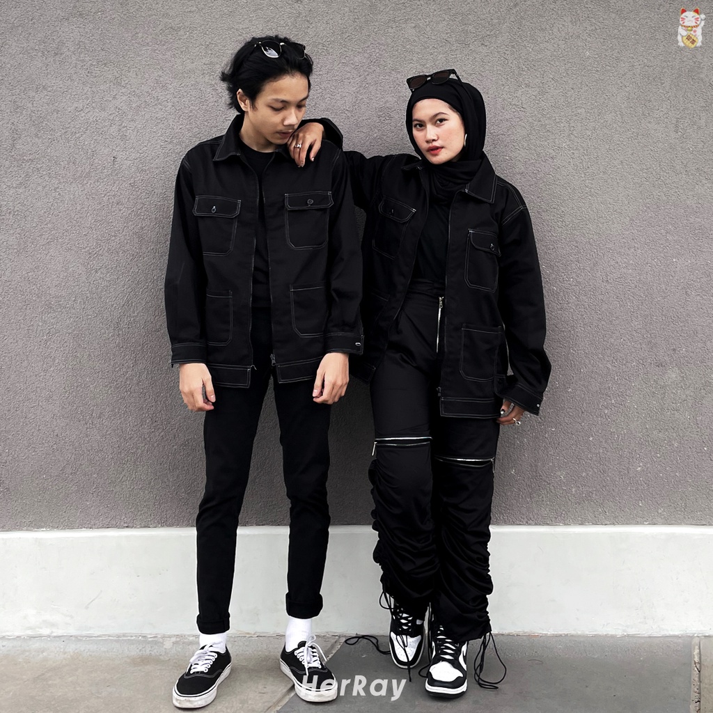 UNO - Jaket Hitam Panjang Couple - Oversized