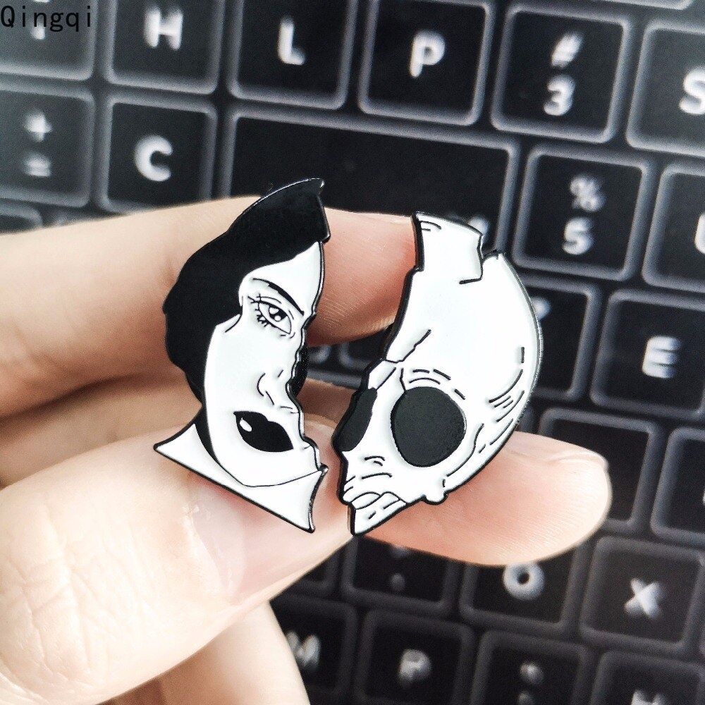 Bros Pin Enamel Bentuk Tengkorak Setengah Gaya Punk Gothic Untuk Wanita