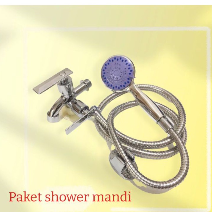 Paket Shower Kamar Mandi Set Hand Shower Kran Cabang Stainless Drat 1/2&quot;