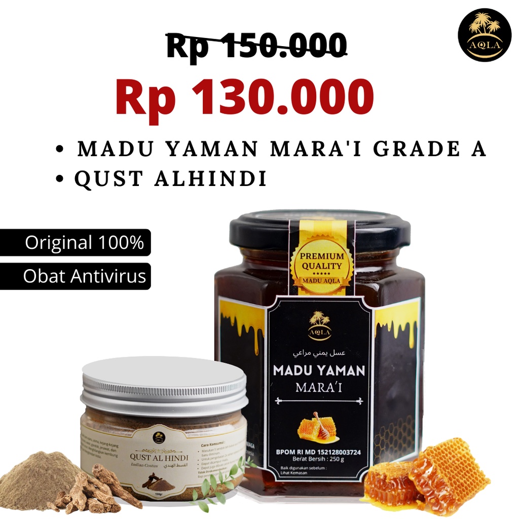 

LEBIH HEMAT PAKET 'AAFIYAH / PAKET MADU YAMAN MARAI 250GR + QUST AL HINDI 50GR