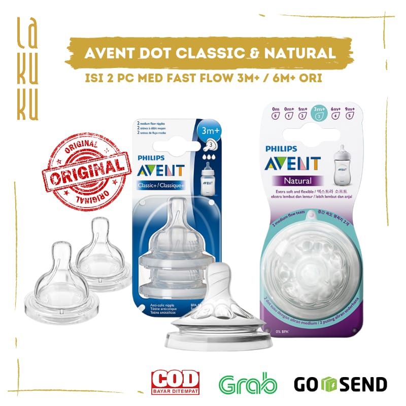 Lakuku - Avent Dot Teat Med Fast Flow Classic dan Natural 3m+ 6m+