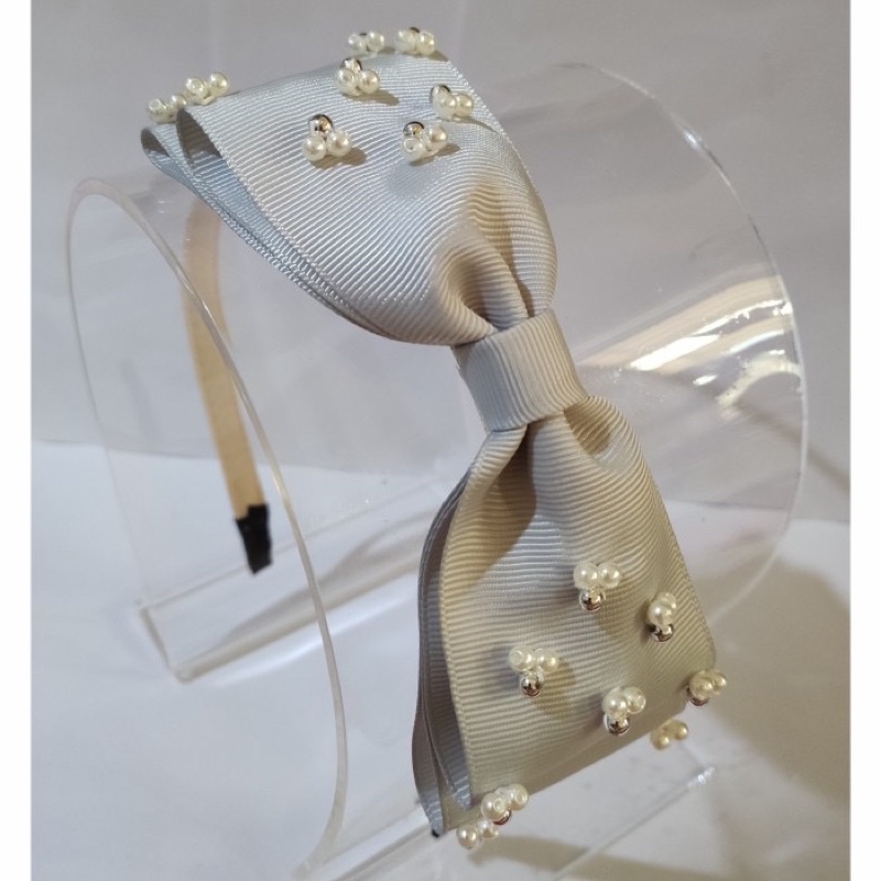 Bando anak pita besar/ bando pita abu abu/ pita silver/ pita mutiara/ french clip/ bando korea
