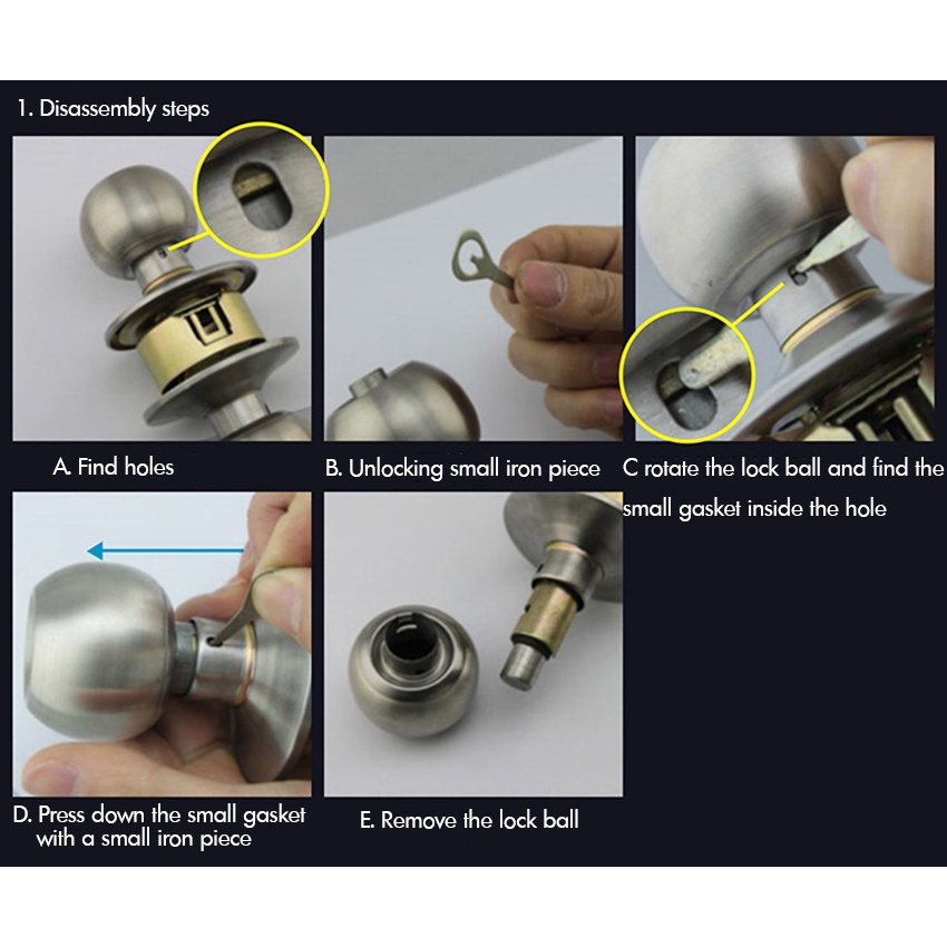 MURAH!!! YUN Mall Kunci Bulat Handle Gagang Pintu Kamar Mandi Silinder Kunci Pintu Kamar Mandi Bulat Bagus Anti Karat / Kuat Awet / Tarikan Gagang Handle Putar Stainless Kunci Pintu Bulat（Bawa 3 Kunci）Tersedia dalam 2 ukuran60/70MM