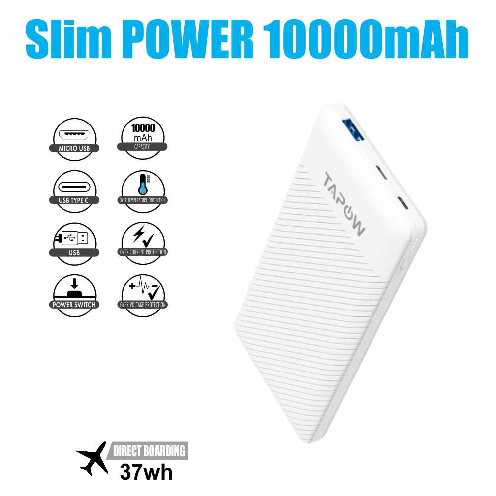 POWERBANK 10000MAH SLIM PD 18W & QC 3.0 QUICK CHARGING TAPOW TP01-WHT
