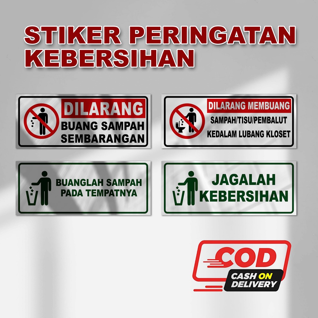 Stiker Peringatan Kebersihan | Sticker Petunjuk | DILARANG BUANG SAMPAH - JAGA KEBERSIHAN