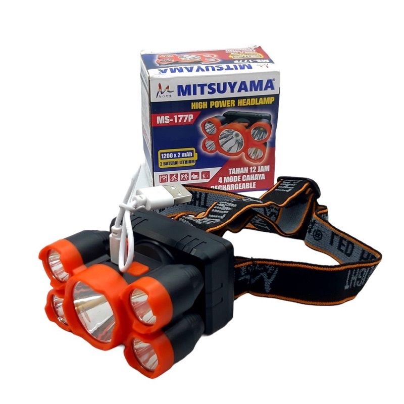 Senter Kepala High Power 5 Led MS 177P✅ Headlamp Outdoor Model 5 XPE LED  4 Mode Cahaya Mitsuyama