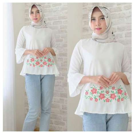 BAJU BLOUSE NECK WANITA JUMBO SIFON IMPORT XL ATASAN BIGSIZE WANITA BORDIR MOTIF BUNGA INDAH