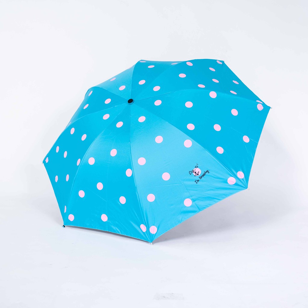 Jktumbrella / Payung lipat 3 motif polkadot kucing / lapis hitam / anti UV GRC A596