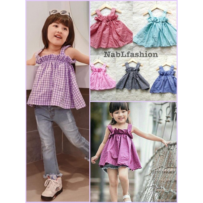 Atasan dress ruffle tanktop anak perempuan 2-4 tahun bahan katun