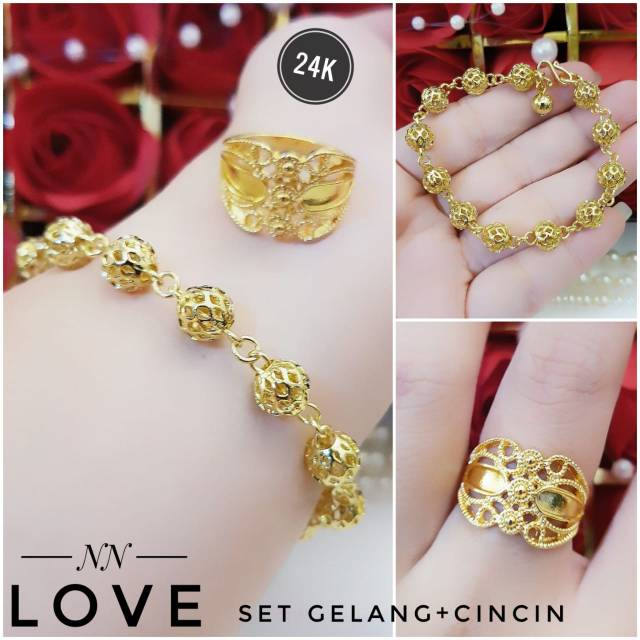 Xuping gelang dan cincin lapis emas 24k 0905h