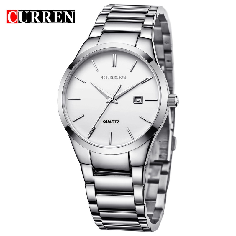 CURREN 8106 Jam Tangan Pria Analog Stainless Steel CURRENOS-Silver Putih