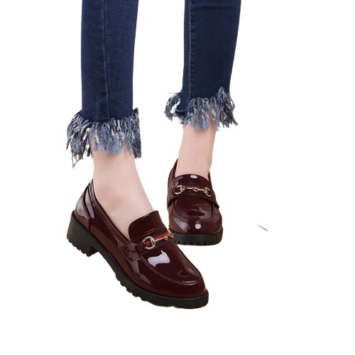 Sepatu Loafers '' NANDYA '' Maroon Glosy Premium LC 01