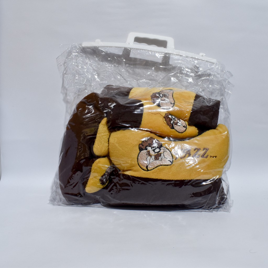 Bantal Mobil 3in1 TAZZMANIA Car Set Headrest Pillow Sandaran Kepala Leher 3 in 1 TAZZ Coklat