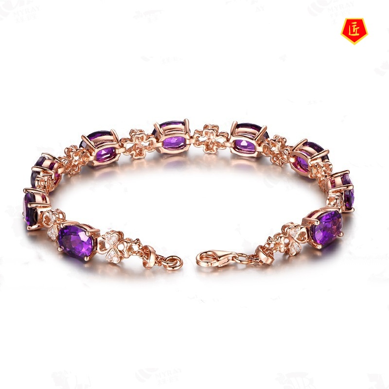 [Ready Stock]Luxury Amethyst Bracelet 18K Gold Bracelet