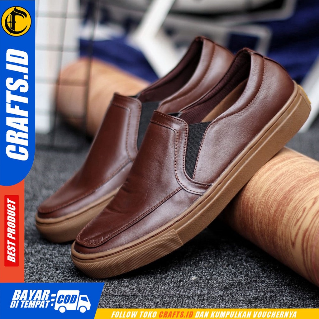 CRAFTS Mori - Sepatu Slip On Pria Casual Kulit Asli