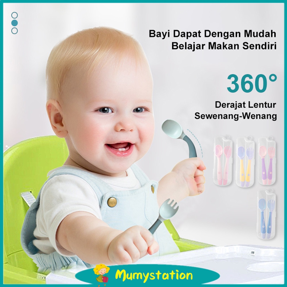 Mumystaion Sendok Garpu makan bayi silikon baby spoon fork