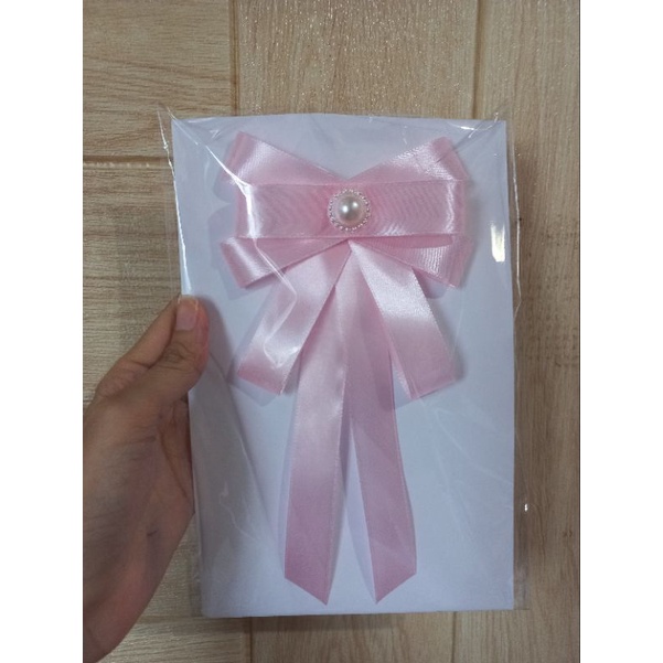 korean ribbon brooch pita aplikasi dekorasi dengan mutiara