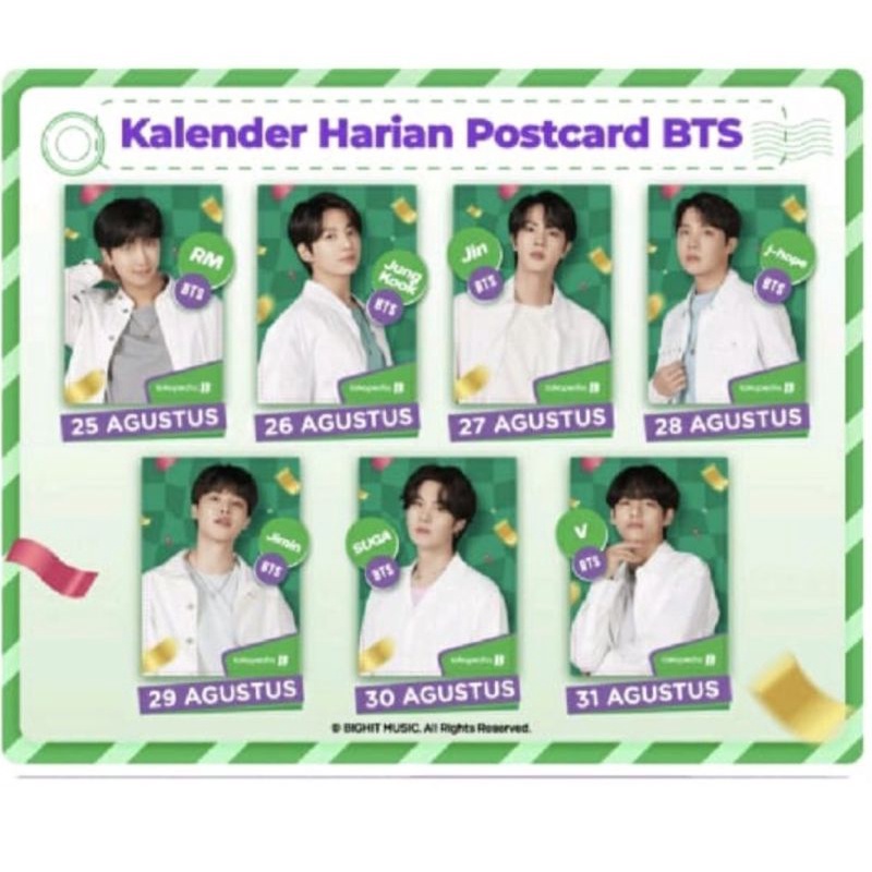 BTS HOLOGRAM POSTCARD TOKO HIJAU JIN SUGA TAEHYUNG JUNGKOOK