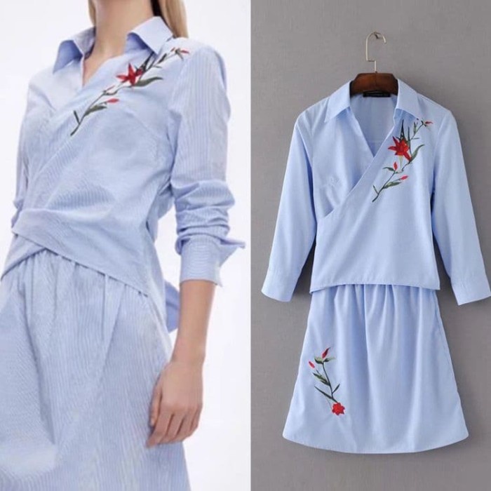 A212541 BAJU WRAP MIDI FLARE DRESS BIRU MUDA PASTEL SKY BLUE PITA BOW(M9T8) TUNIK MIDI DRESS / TERUS